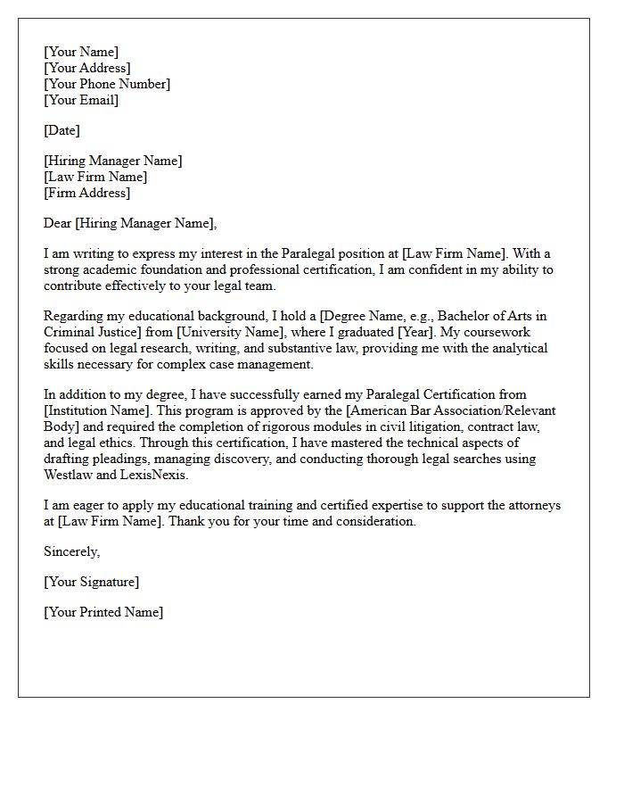 Educational Background And Paralegal Certification Outlined In The Letter