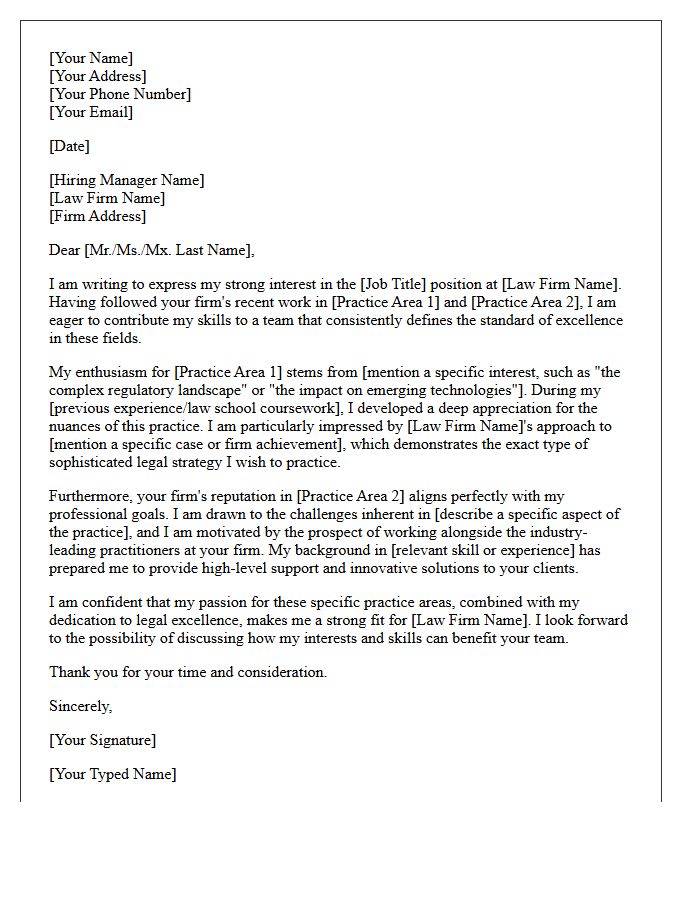 Enthusiasm For The Specific Law Firm Practice Areas Conveyed In The Letter