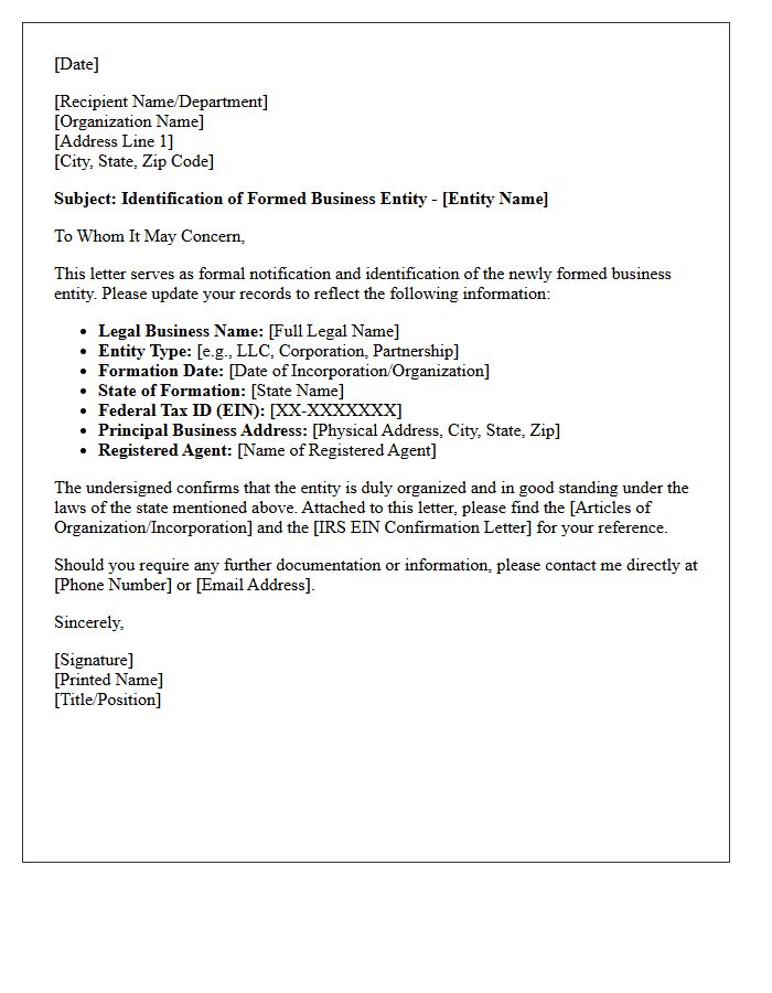 Identification Of The Formed Business Entity