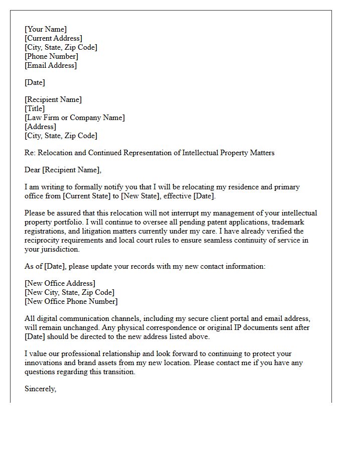 Intellectual Property Counsel Out-of-State Relocation Letter