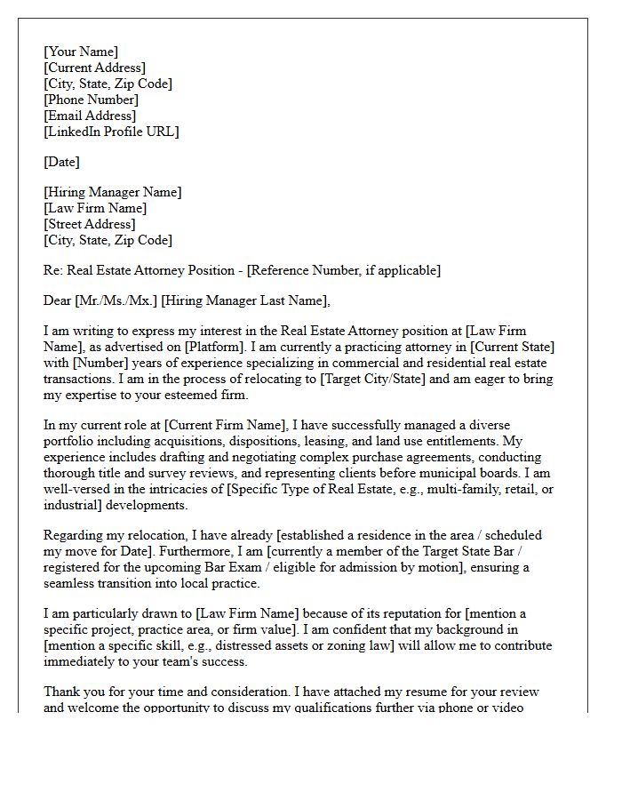 Real Estate Attorney Out-of-State Relocation Cover Letter
