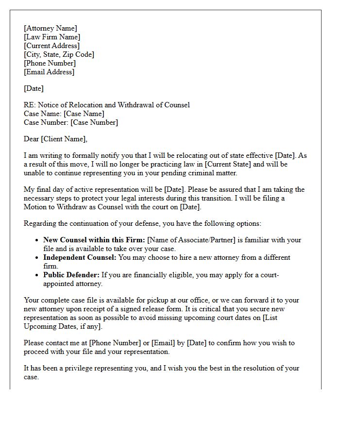 Criminal Defense Lawyer Out-of-State Relocation Letter