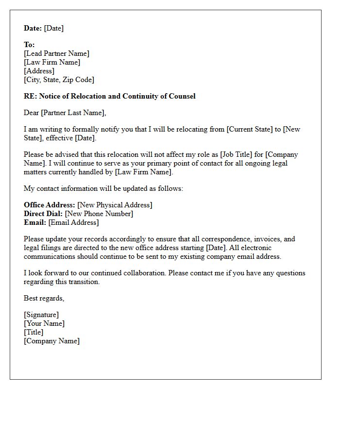In-House Counsel to Private Firm Out-of-State Relocation Letter
