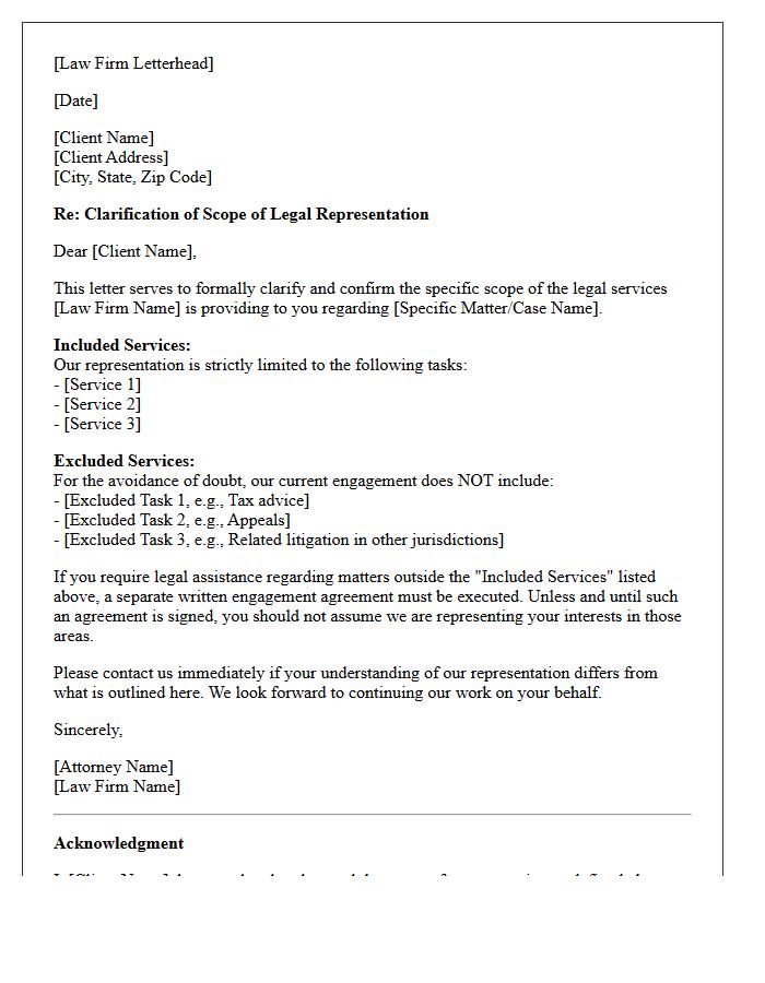 Clarification Of Law Firm Representation Scope