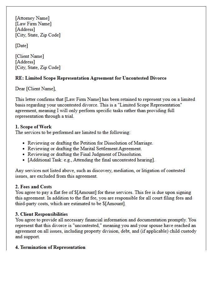 Uncontested Divorce Limited Scope Representation Engagement Letter