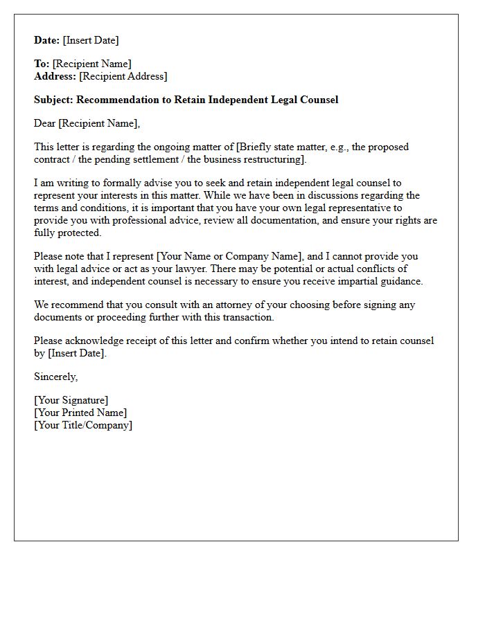 Recommendation To Retain Independent Legal Counsel