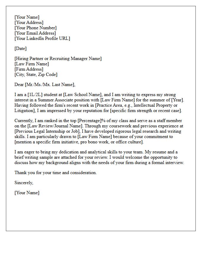Summer Associate Cold Inquiry Cover Letter