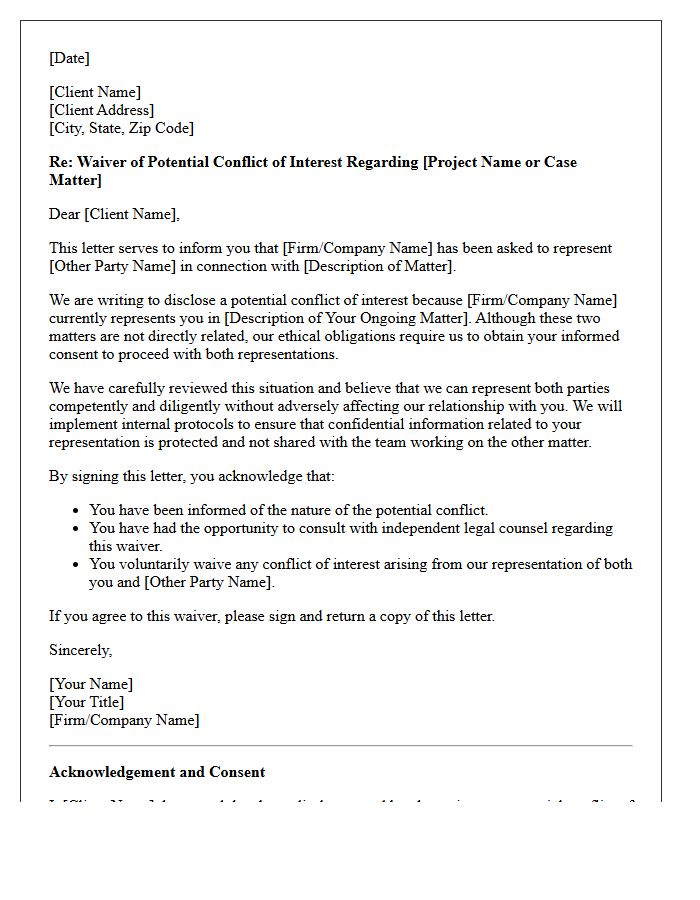 Waiver Of Potential Conflicts Of Interest