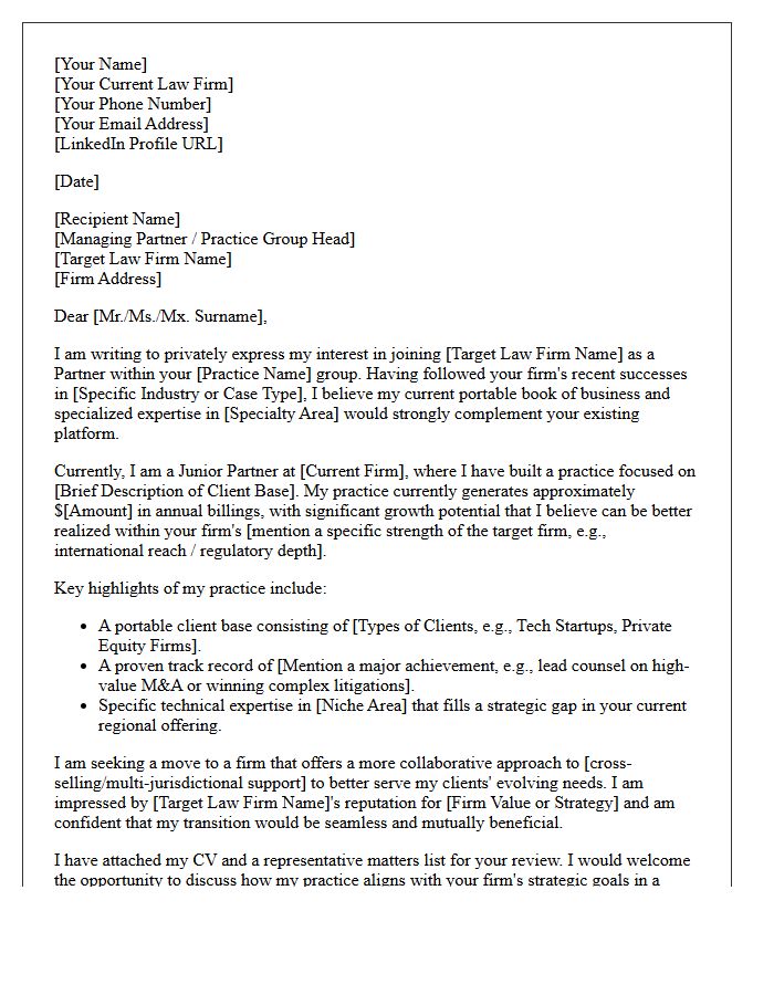 Junior Partner Lateral Move Cold Inquiry Cover Letter