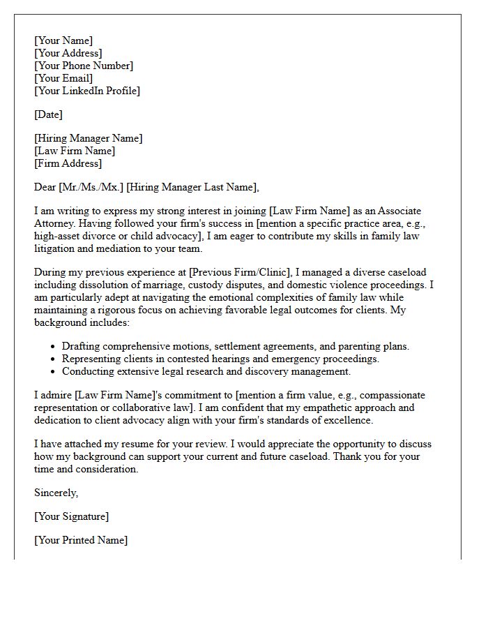 Family Law Practice Cold Inquiry Cover Letter