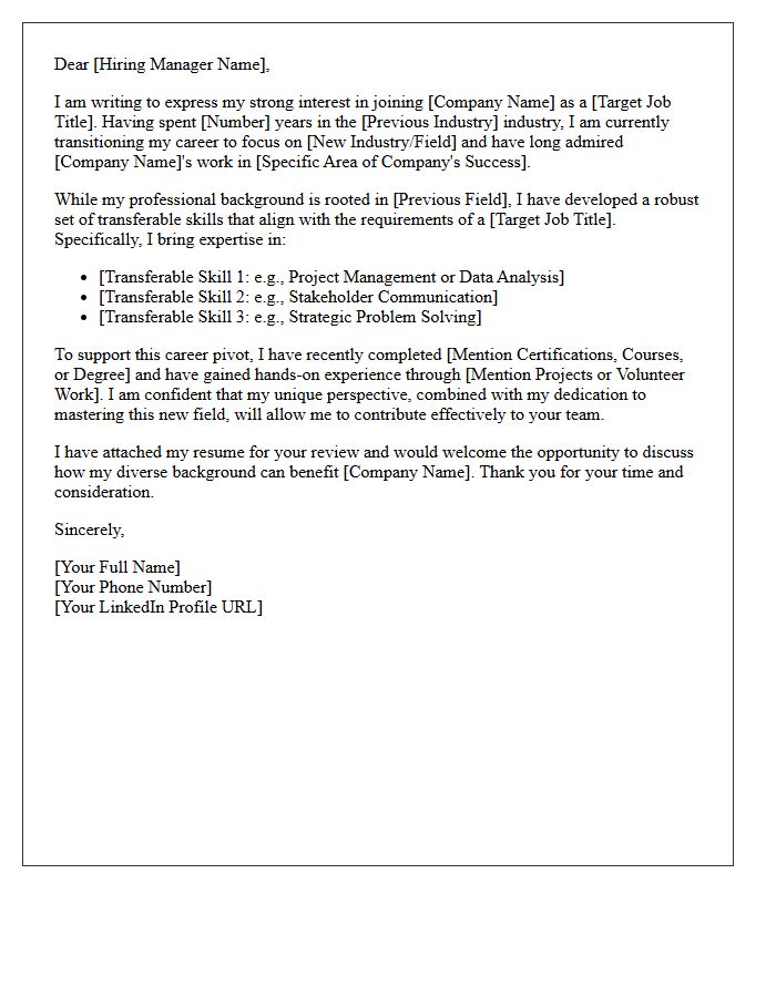 Career Transition Candidate Cold Inquiry Cover Letter