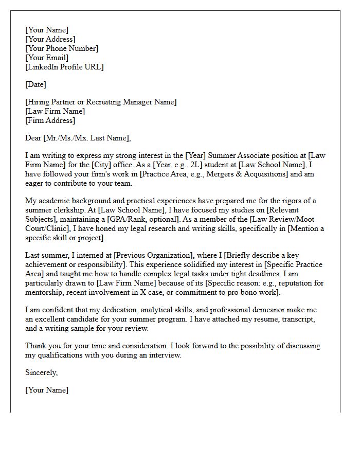 Summer Associate Application Cover Letter