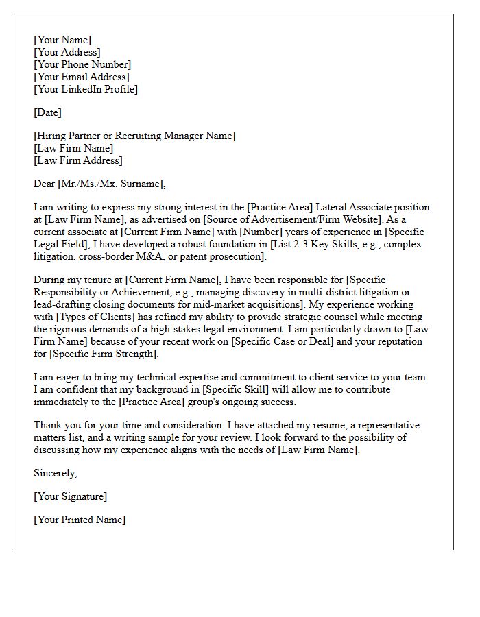 Lateral Associate Application Cover Letter