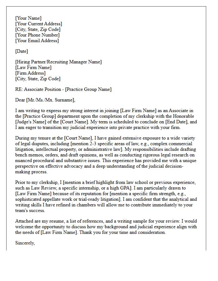 Judicial Clerk Transition Application Cover Letter