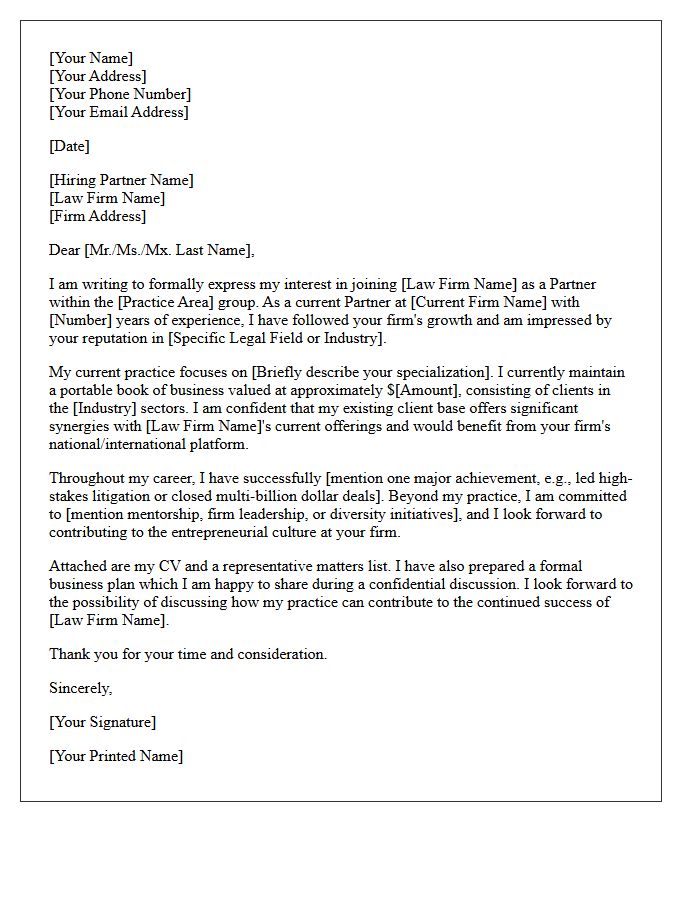 Lateral Partner Application Cover Letter