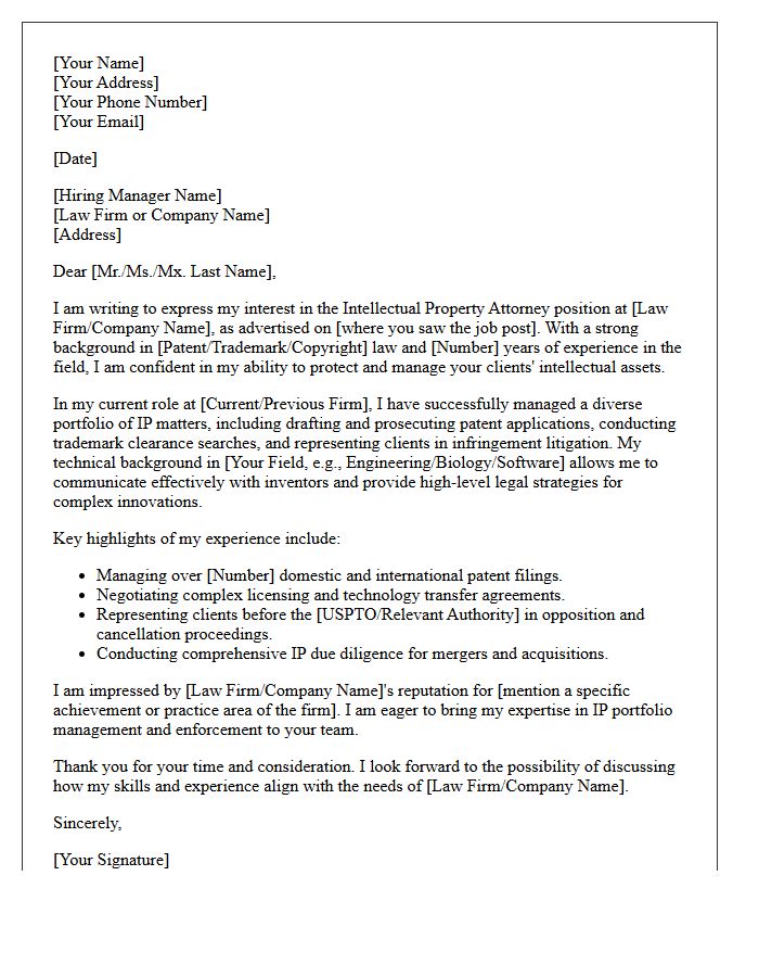 Intellectual Property Attorney Application Cover Letter