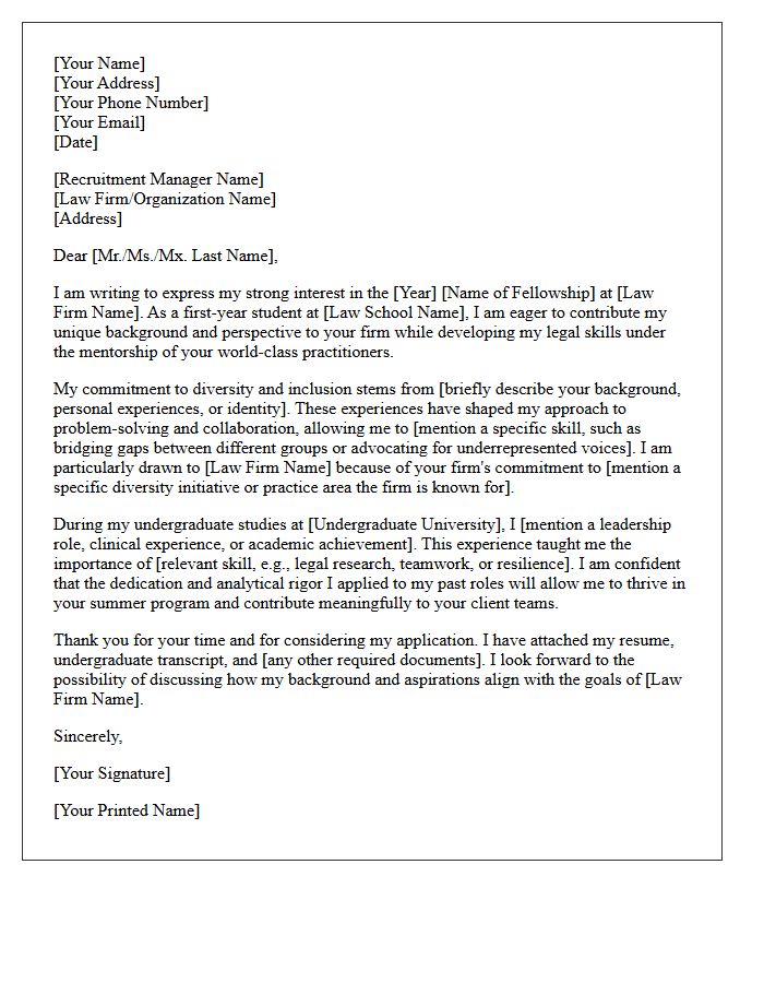 First-Year Diversity Fellowship Application Cover Letter
