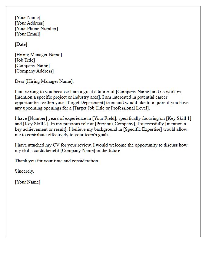 Direct Inquiry Speculative Application Cover Letter