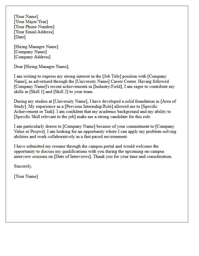 On-Campus Interview Application Cover Letter