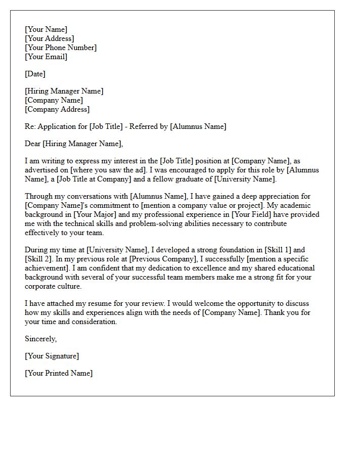 Alumni Referral Application Cover Letter