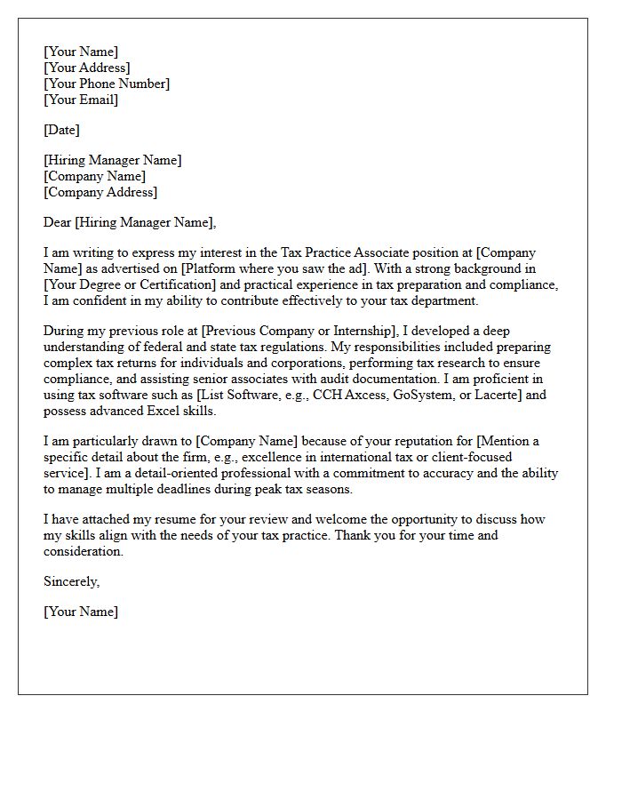Tax Practice Associate Application Cover Letter