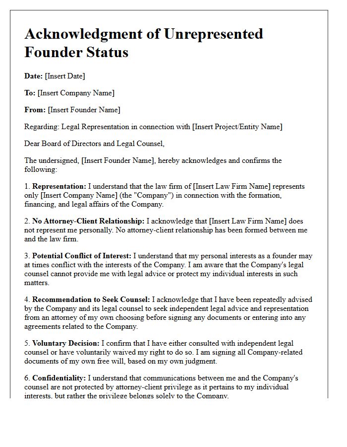 Acknowledgment Of Unrepresented Founder Status