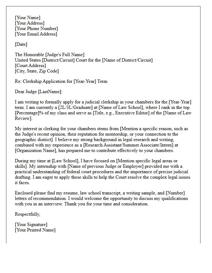 Federal Judicial Clerkship Application Cover Letter
