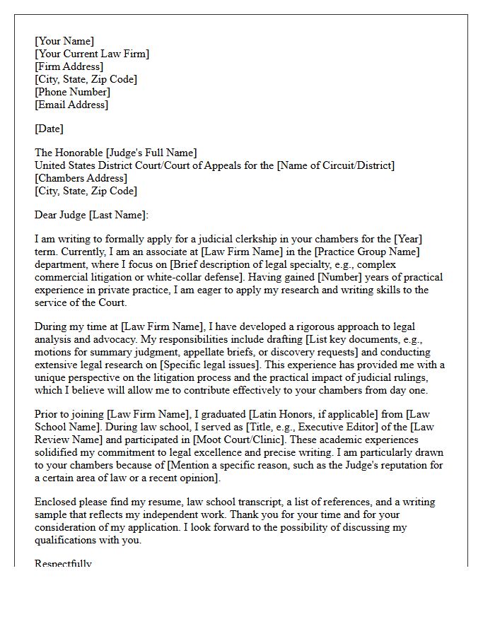 Law Firm Associate Federal Judicial Clerkship Cover Letter