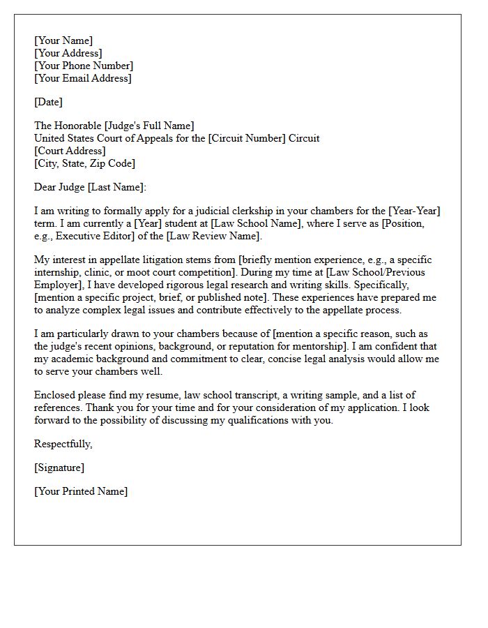 Appellate Litigation Federal Judicial Clerkship Cover Letter