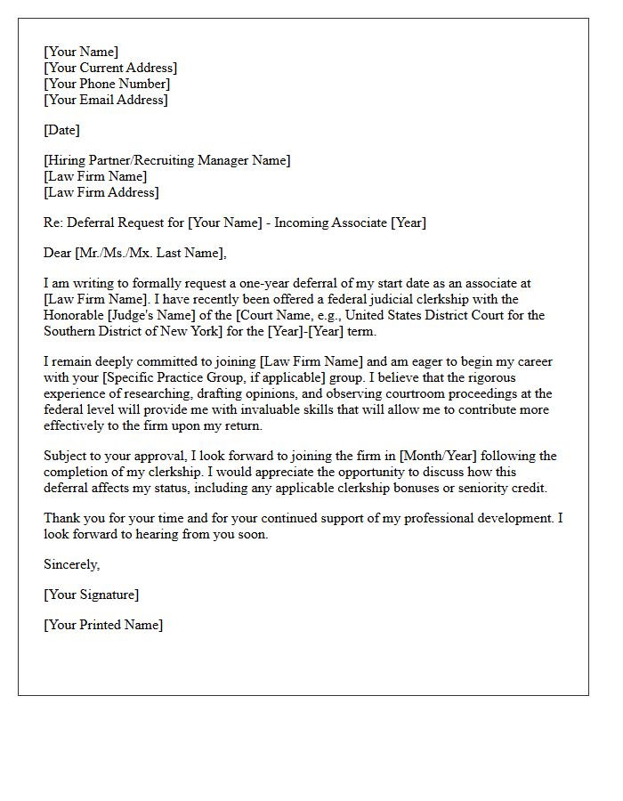 Law Firm Deferral Federal Judicial Clerkship Cover Letter