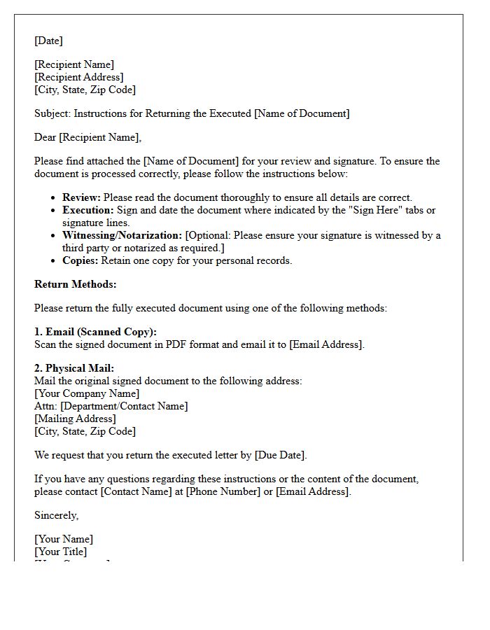 Instructions For Returning The Executed Letter