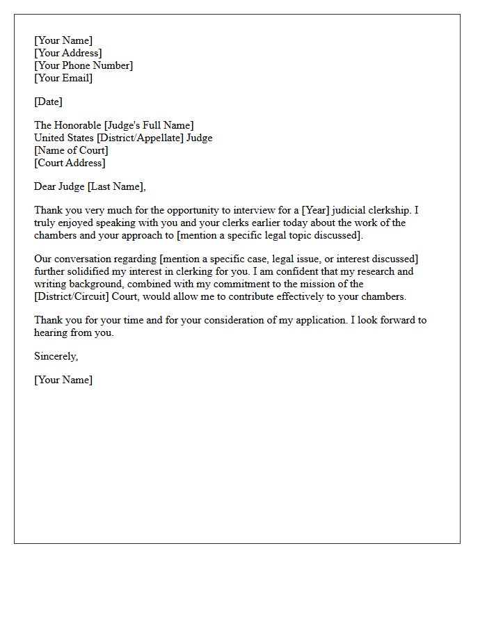Federal Judicial Clerkship Interview Thank You Letter