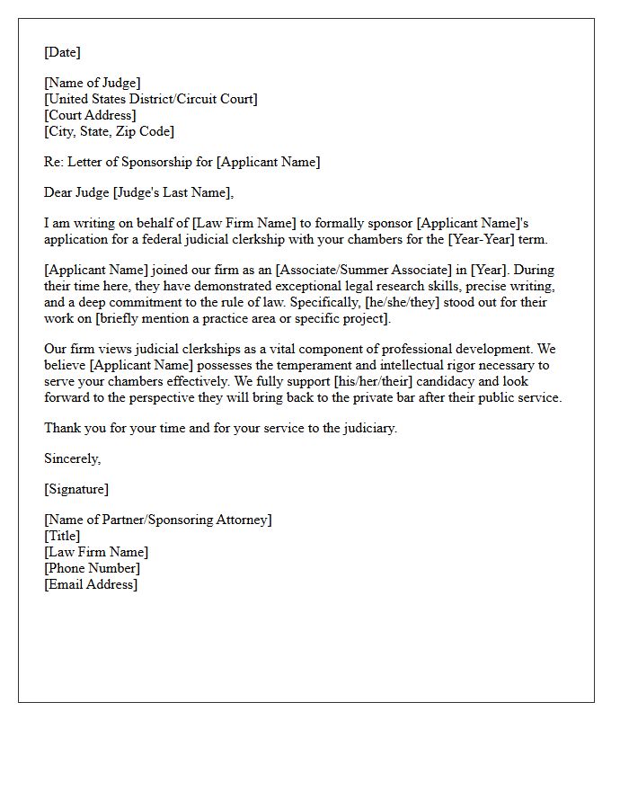 Law Firm Sponsorship Letter for Federal Judicial Clerkship