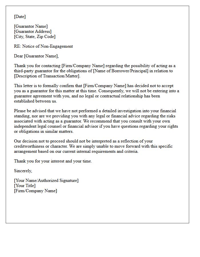 Standard Third-Party Guarantor Non-Engagement Letter