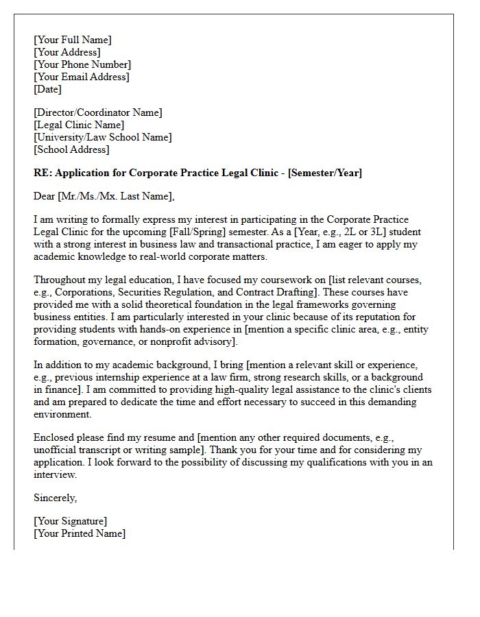 Corporate Practice Legal Clinic Application Letter