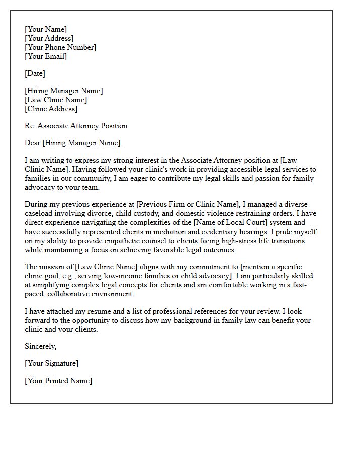 Family Law Clinic Focused Associate Cover Letter