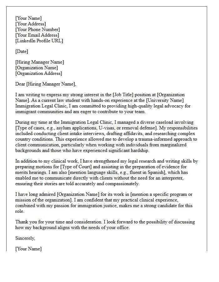 Immigration Legal Clinic Experience Cover Letter