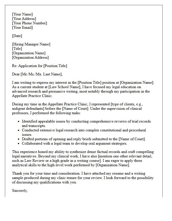 Appellate Practice Clinic Experience Cover Letter