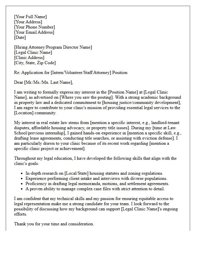 Real Estate Legal Clinic Focused Cover Letter