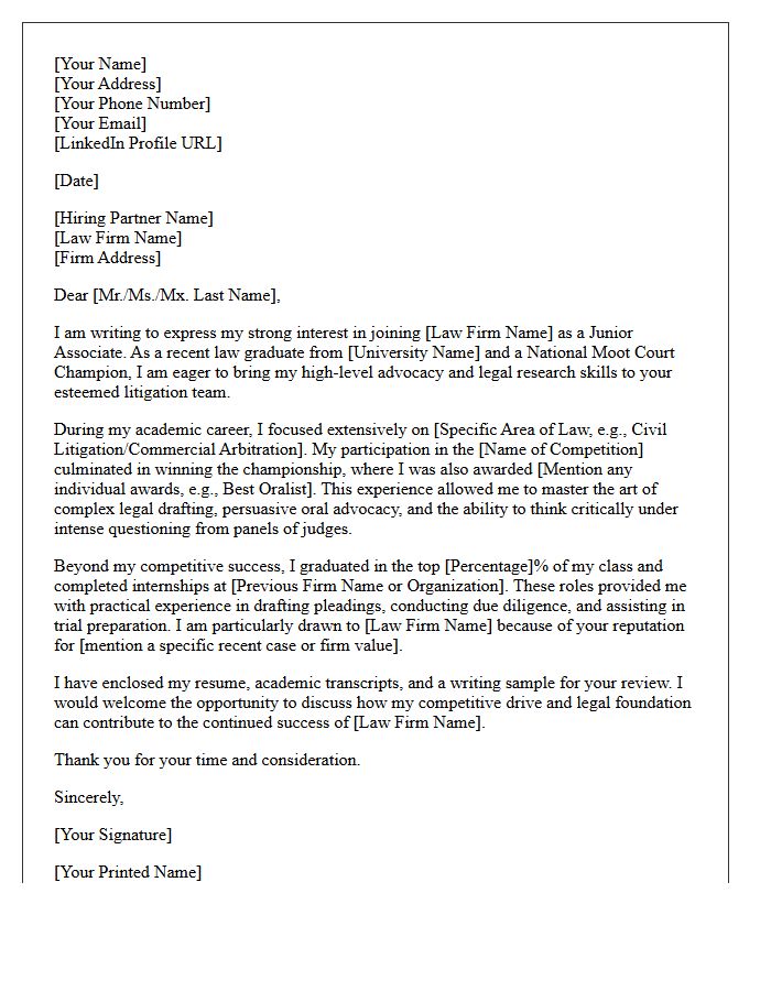Law Firm Introduction Letter by Moot Court Champion and Law Graduate