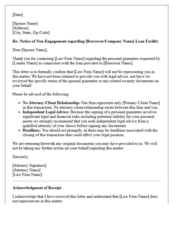 Individual Spousal Guarantor Non-Engagement Letter