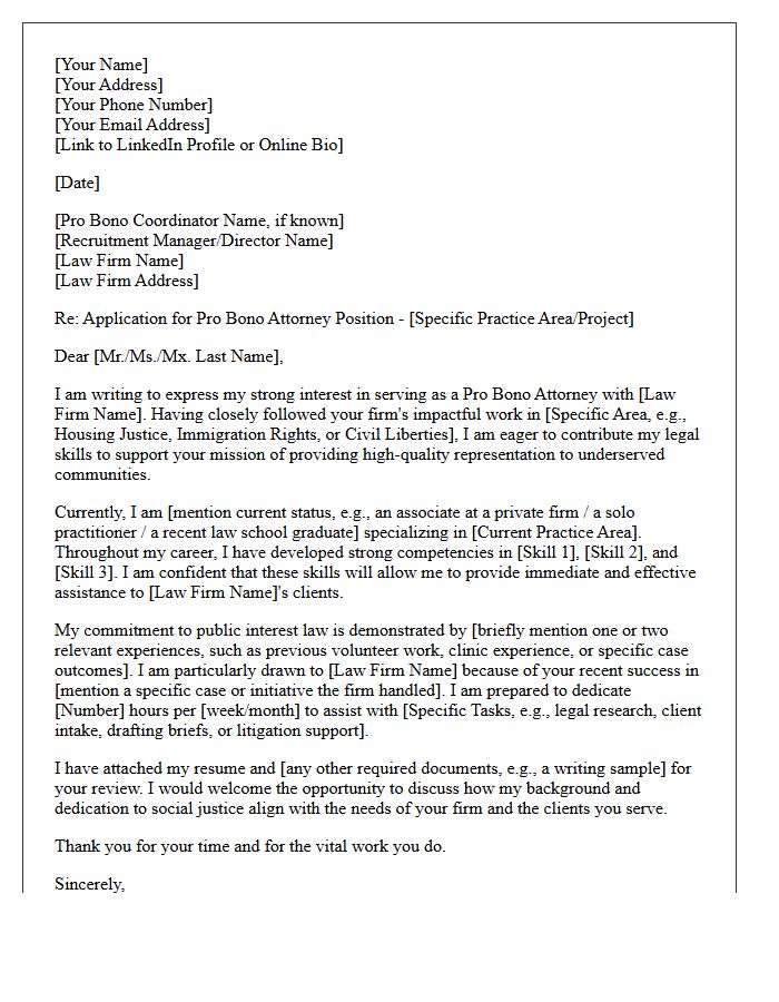 Public Interest Law Firm Pro Bono Attorney Cover Letter