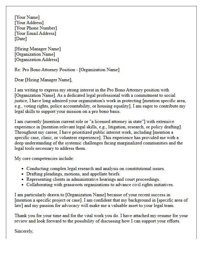 Civil Rights Advocacy Pro Bono Attorney Cover Letter