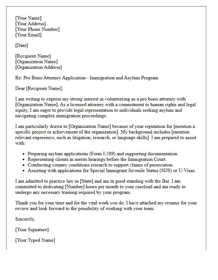 Immigration and Asylum Pro Bono Attorney Cover Letter