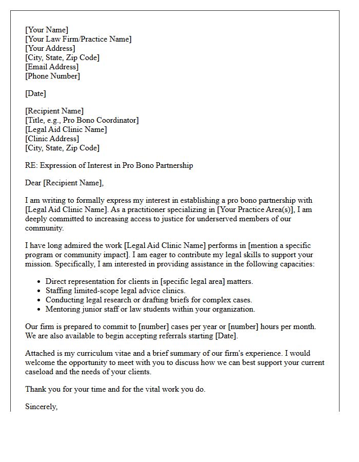 Legal Aid Clinic Pro Bono Partner Cover Letter