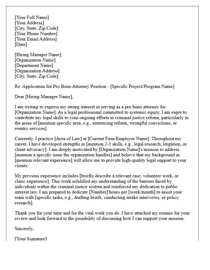 Criminal Justice Reform Pro Bono Lawyer Cover Letter