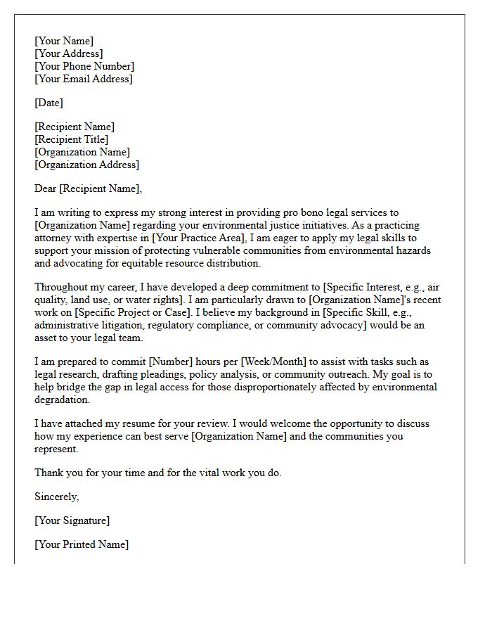 Environmental Justice Pro Bono Attorney Cover Letter