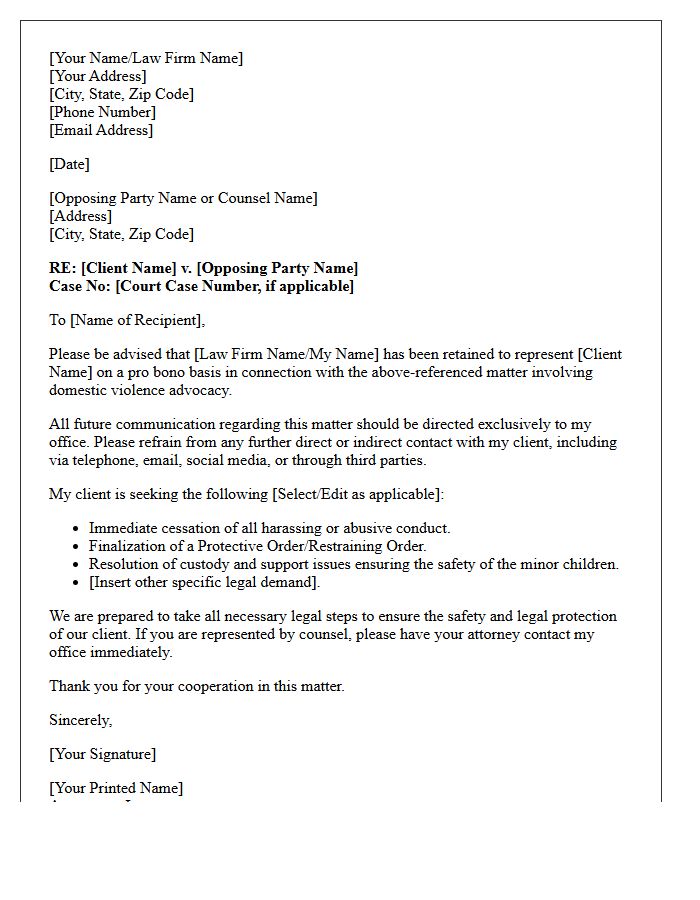Domestic Violence Advocacy Pro Bono Attorney Letter