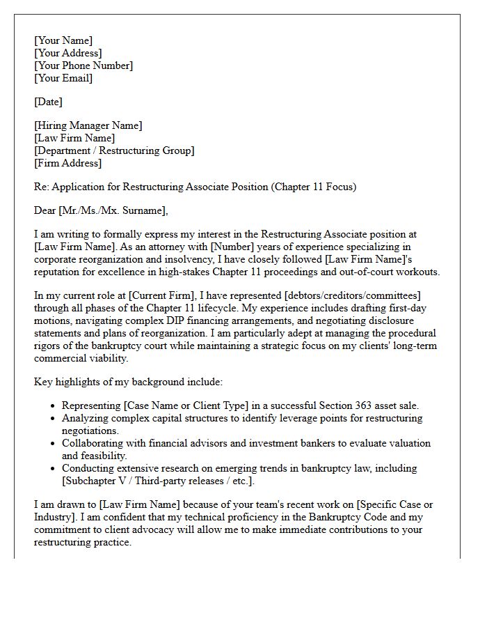 Chapter 11 Focused Restructuring Associate Application Letter