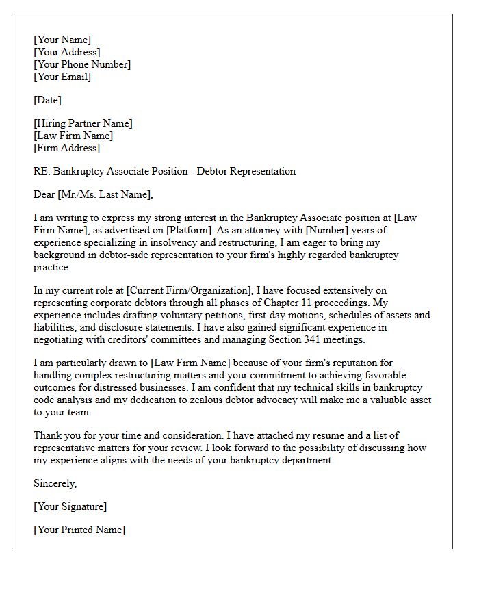 Debtor Representation Bankruptcy Associate Interest Letter